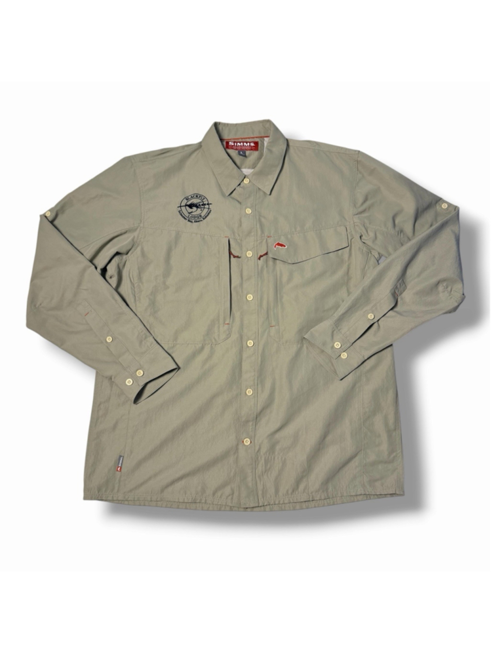 Simms Guide Vented Fishing Shirt Tan L/S Button Up Blackfly Lodge Bahamas Large